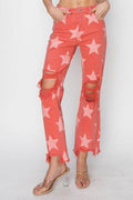RISEN Full Size Distressed Raw Hem Star Pattern Jeans - Hovatok