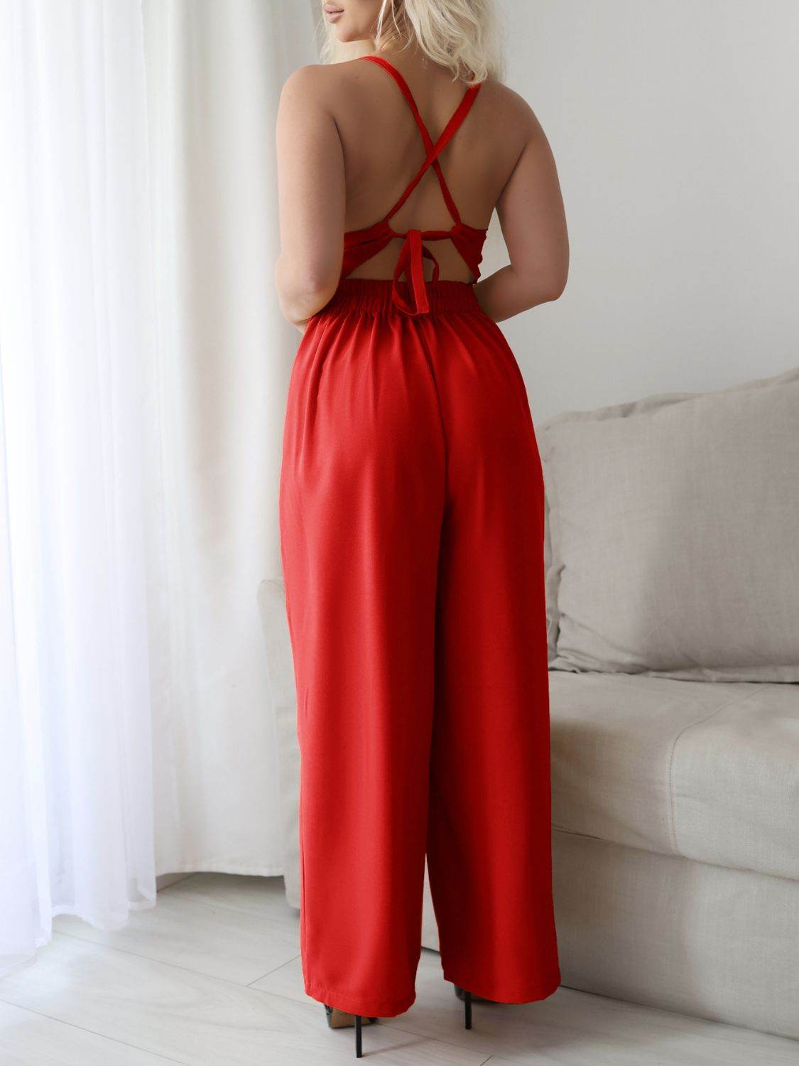 Devine Tie Back Backless Crisscross Jumpsuit - Hovatok