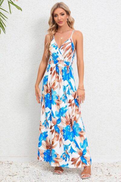 Printed Surplice Maxi Cami Dress - Hovatok