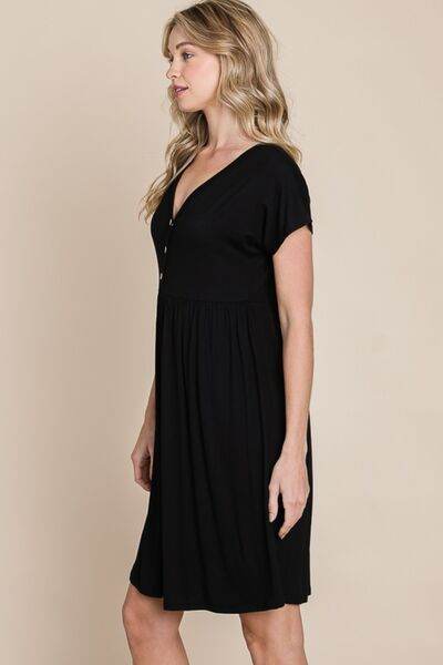 BOMBOM V-Neck Short Sleeve Dress - Hovatok