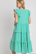 Umgee Full Size Ruffle Tiered Cap Sleeve Midi Dress Plus Size - Hovatok