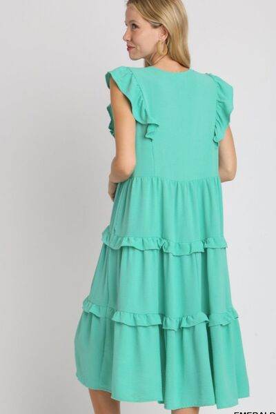 Umgee Full Size Ruffle Tiered Cap Sleeve Midi Dress Plus Size - Hovatok
