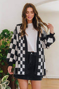 Annie Wear Checkered Open Front Drop Shoulder Cardigan - Hovatok