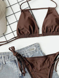 Halter Neck Ruched Bikini Set - Hovatok