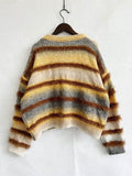 Striped Round Neck Long Sleeve Sweater - Hovatok