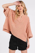 Mittoshop Side Slit Notched Drop Shoulder Sweater - Hovatok