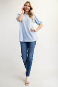 Celeste Full Size Gingham Print Top With Puff Sleeves Plus Size - Hovatok
