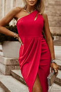 Ruched Cutout Single Shoulder Dress - Hovatok