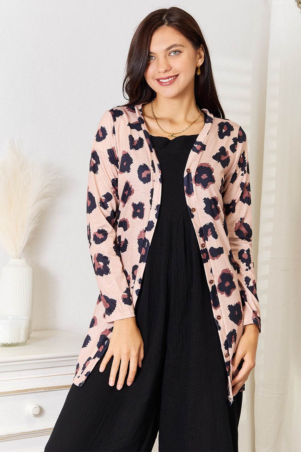 Double Take Printed Button Front Longline Cardigan - Hovatok