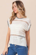BiBi Stitch Edge Pointelle Side Slit Sweater Vest - Hovatok