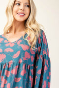 Celeste Full Size Tiered Floral V-Neck Long Sleeve Blouse - Hovatok