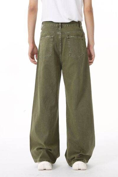 Distressed Wide Leg Jeans with Pockets - Hovatok