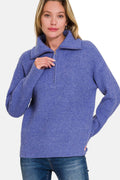 Zenana Half Zip Long Sleeve Sweater - Hovatok