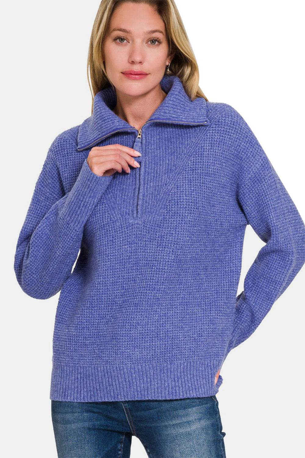 Zenana Half Zip Long Sleeve Sweater - Hovatok