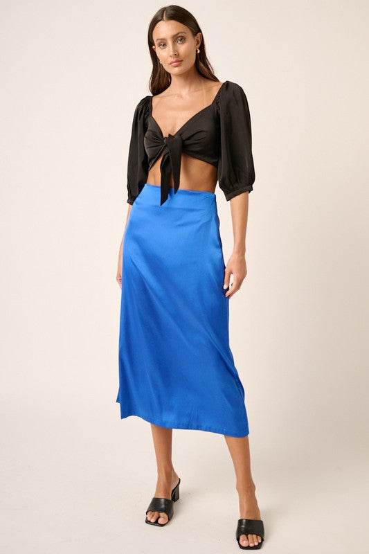 Mittoshop Side Slit Satin Midi Skirt - Hovatok