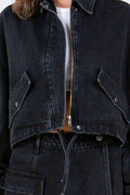 American Bazi Drawstring Waist Crop Denim Jacket - Hovatok