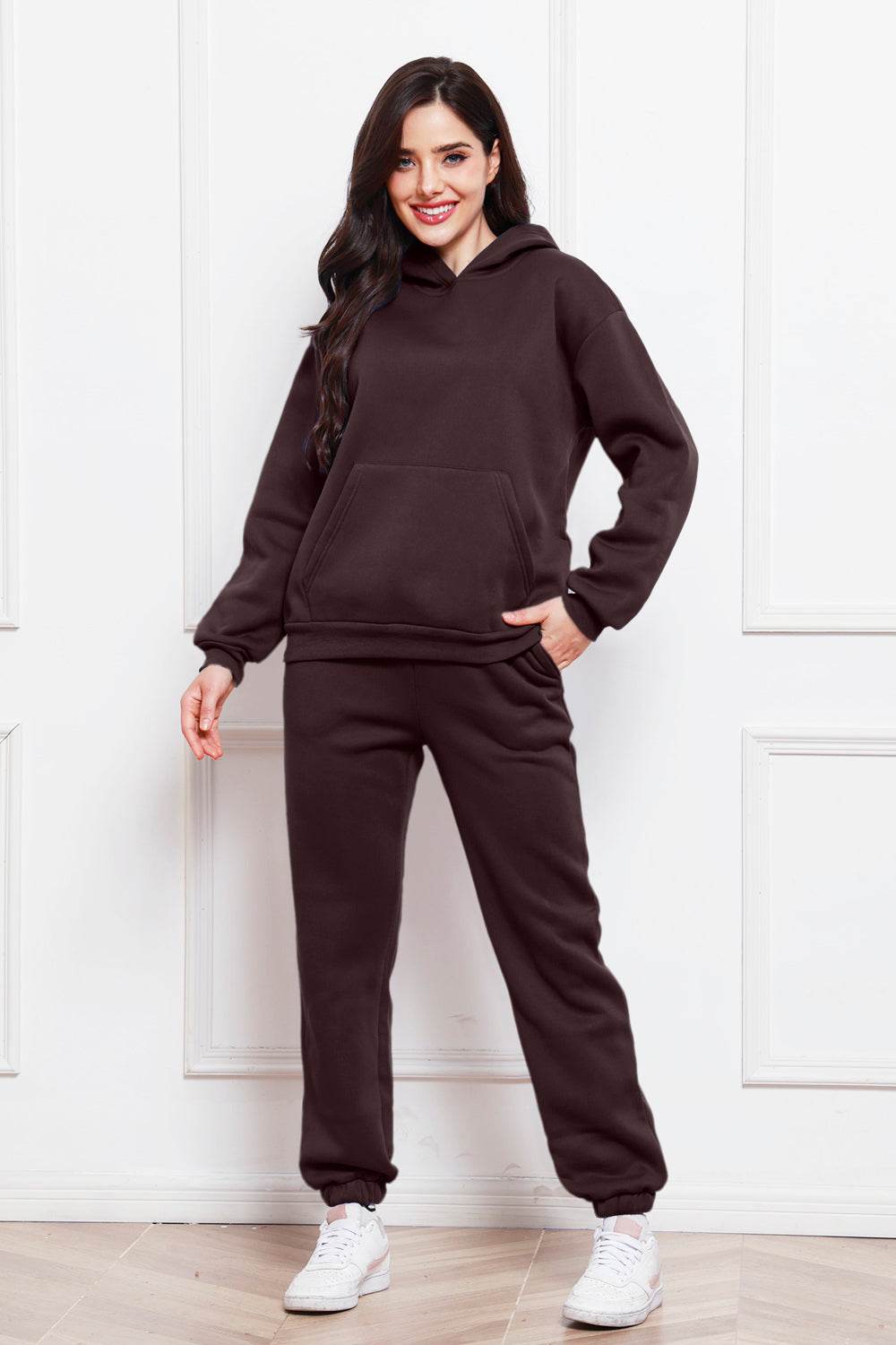 Drop Shoulder Long Sleeve Hoodie and Pants Set - Hovatok