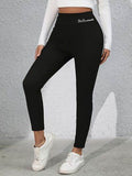 Full Size Letter Embroidered High Waist Leggings - Hovatok