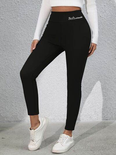 Full Size Letter Embroidered High Waist Leggings - Hovatok