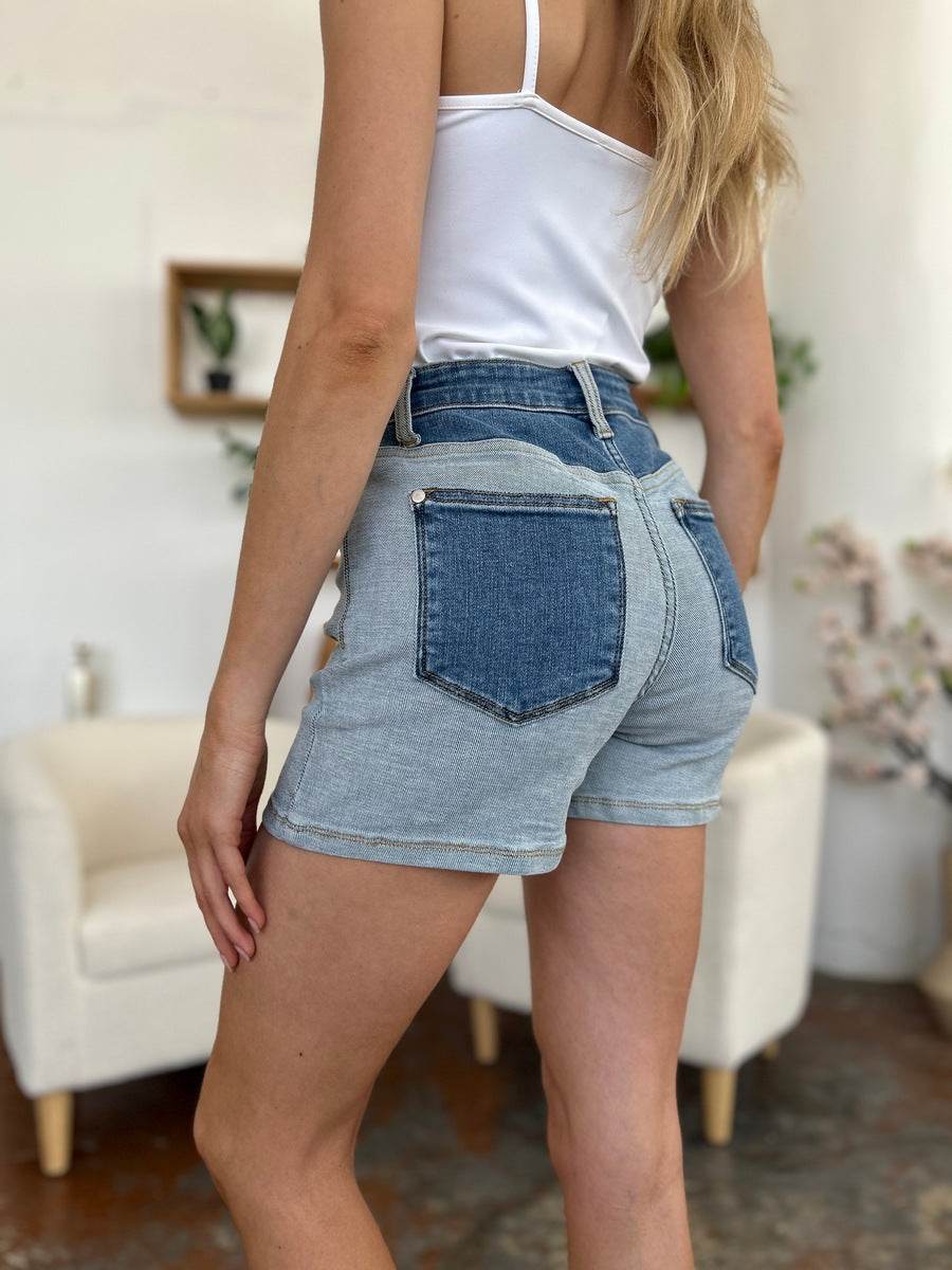 Judy Blue Full Size Color Block Denim Shorts - Hovatok