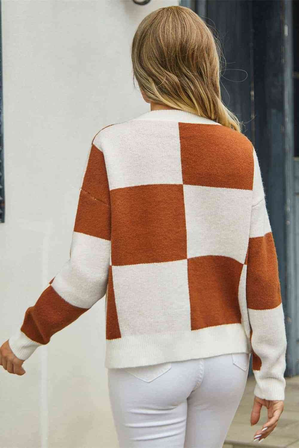 Angel Wings Plaid V-Neck Dropped Shoulder Cardigan - Hovatok