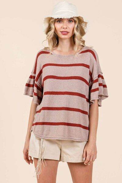 Mittoshop Striped Flounce Sleeve Knit Top - Hovatok