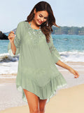 Backless Cutout Three-Quarter Sleeve Cover Up - Hovatok