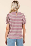 Mittoshop Contrast Striped Short Puff Sleeve Knit Top - Hovatok