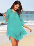 Backless Cutout Three-Quarter Sleeve Cover Up - Hovatok