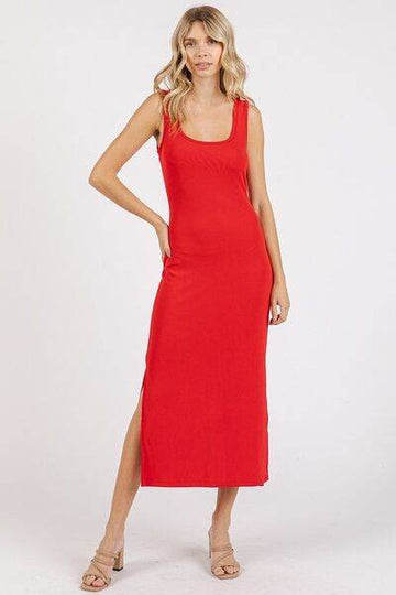 Mittoshop Side Slit Wide Strap Midi Tank Dress - Hovatok