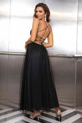 Lace-Up Backless Mesh Dress - Hovatok