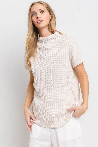 Ces Femme Texture Mock Neck Short Sleeve Knit Top - Hovatok