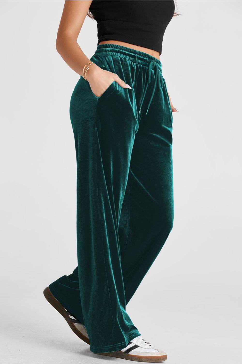 Drawstring Waist Wide Leg Active Pants - Hovatok