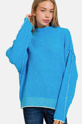 Zenana Exposed Seam Mock Neck Long Sleeve Sweater - Hovatok