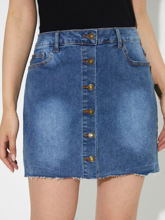 Pocketed Button Up Denim Skirt - Hovatok