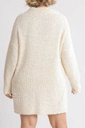Umgee Full Size High Low Long Sleeve Boucle Sweater Dress Plus Size - Hovatok