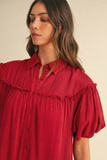 Annie Wear Mineral Washed Button Down Puff Sleeve Shirt Dress - Hovatok