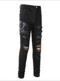 Men's Washed Snake Embroidered Slim Jeans - Hovatok