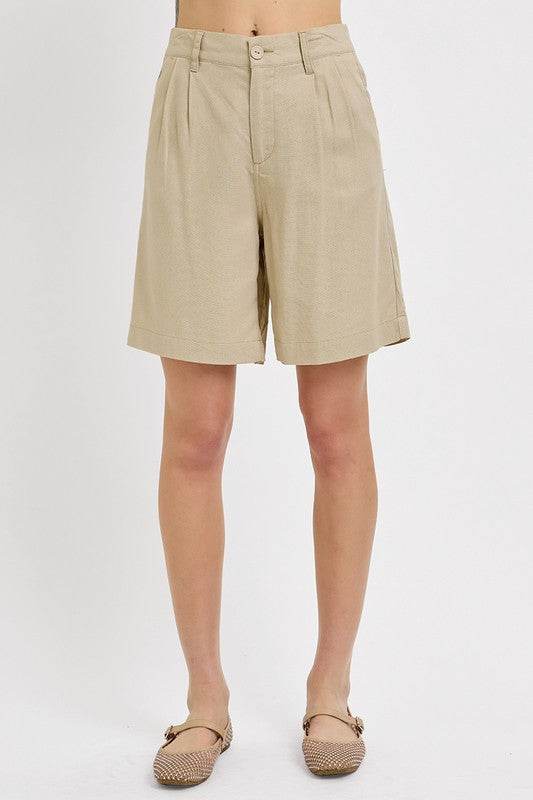 RISEN High Rise Pleated Front Shorts - Hovatok