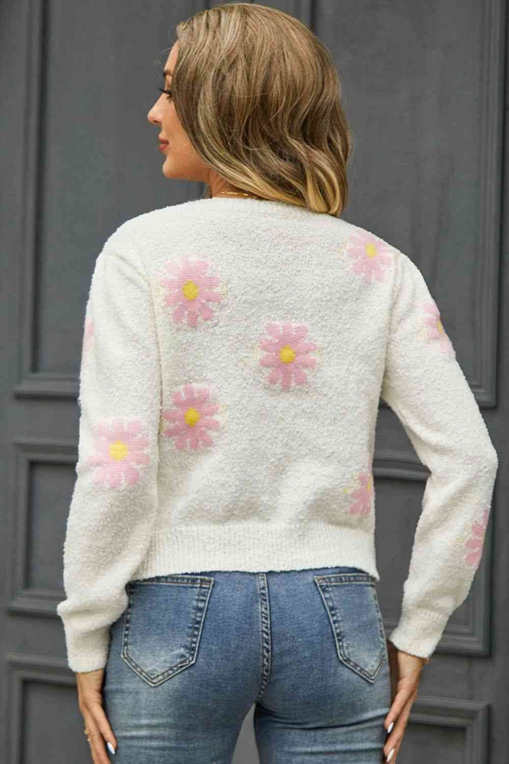 Angel Wings Flower Pattern Round Neck Short Sleeve Pullover Sweater - Hovatok