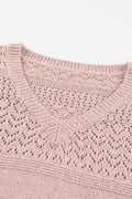 Openwork V-Neck Long Sleeve Sweater - Hovatok