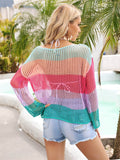 Angel Wings Color Block Openwork Boat Neck Cover Up - Hovatok