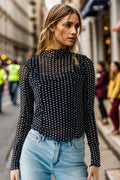 Oh Full Size Frill Printed Mock Neck Long Sleeve Top - Hovatok