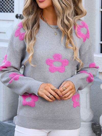 Angel Wings Flower Round Neck Long Sleeve Sweater - Hovatok