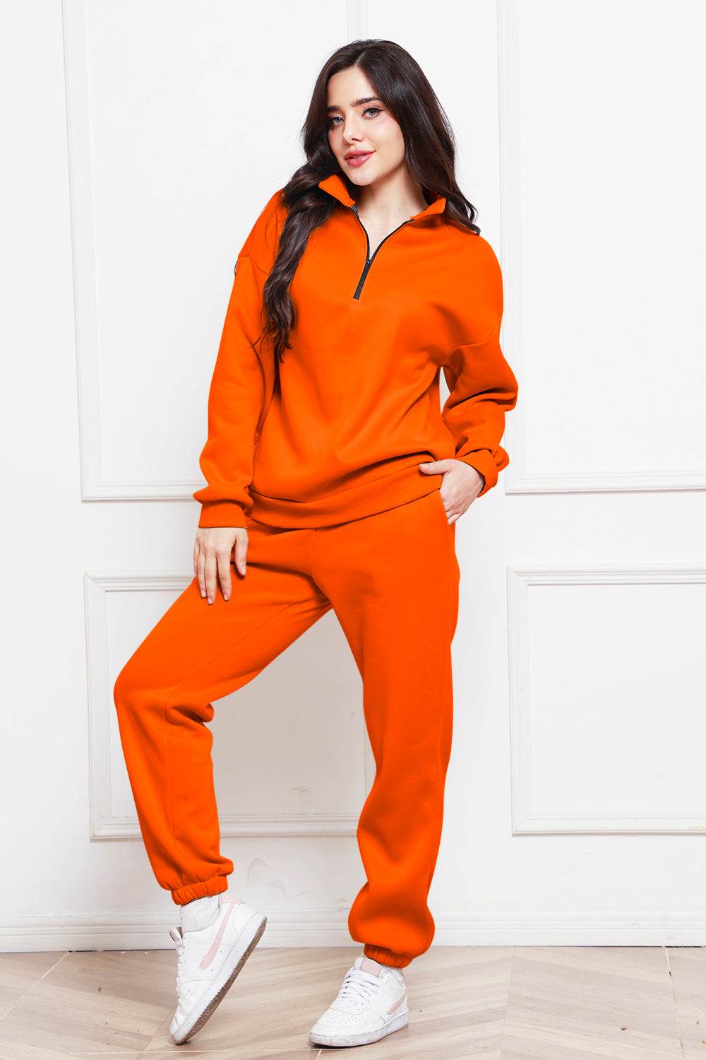 Half Zip Long Sleeve Sweatshirt and Pants Set - Hovatok