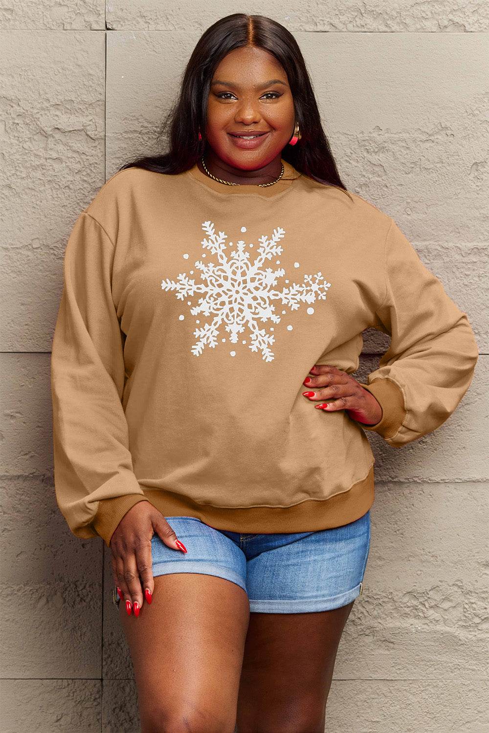 Simply Love Full Size Snowflake Graphic Sweatshirt - Hovatok