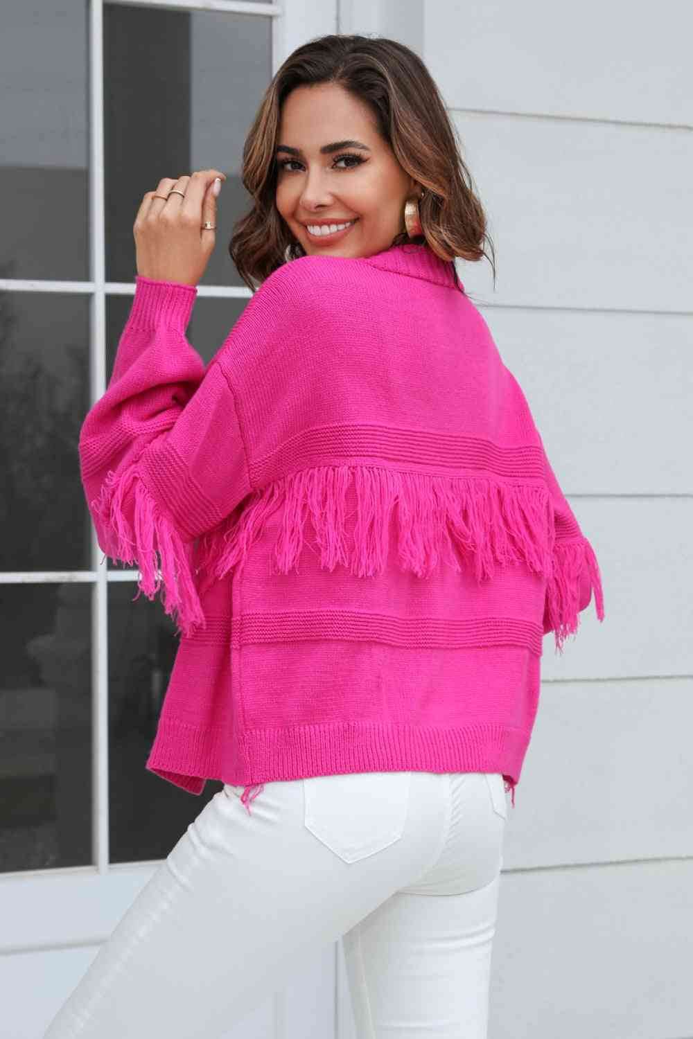 Angel Wings Fringe Trim Open Front Cardigan - Hovatok