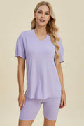 Basic Bae Full Size Ribbed V-Neck Short Sleeve Top and Shorts Set - Hovatok