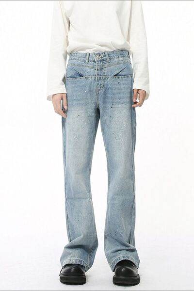 Splash Ink Washed Jeans with Pockets - Hovatok