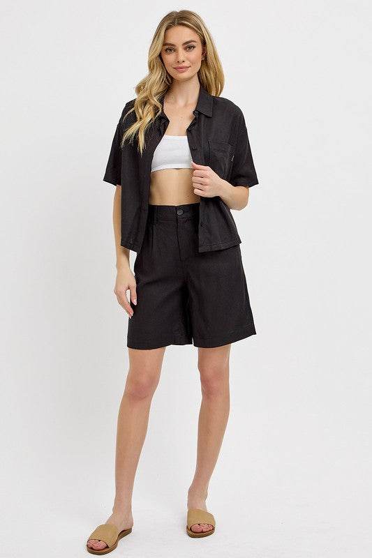 RISEN High Rise Pleated Front Shorts - Hovatok